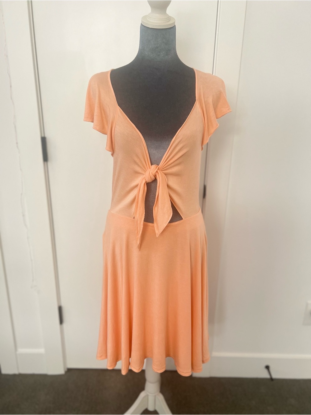 BCBGeneration Peach Tie-Front Midi Dress